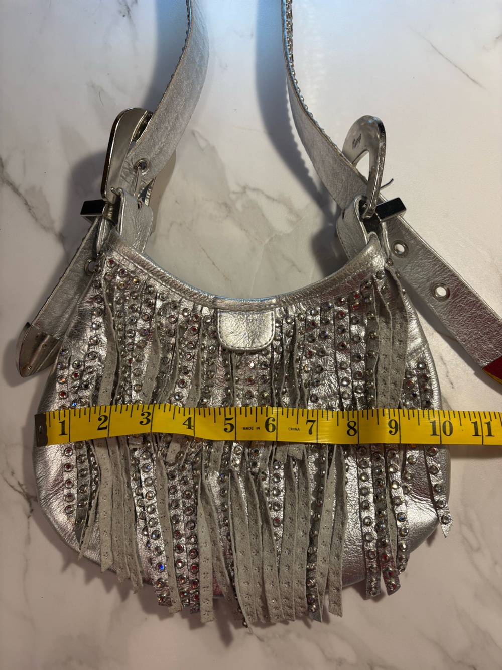 Kippy’s Rare & Unique Embellished Swarovski Crystals Silver Leather Shoulder Bag - Picture 10 of 15